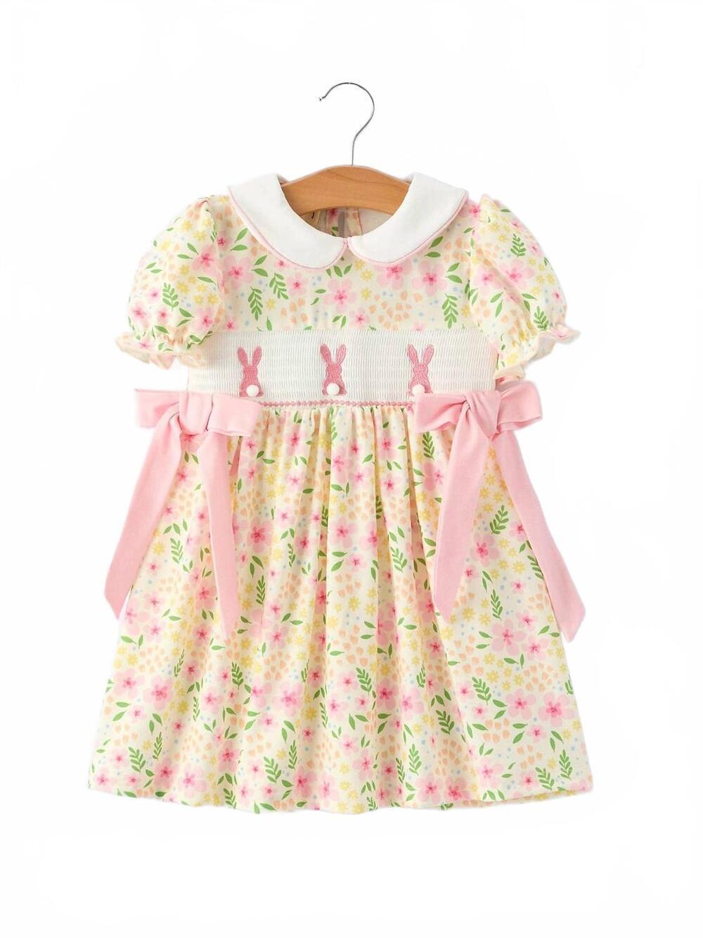 NEW RYLEE FAITH DESIGNS baby girls easter bunny embroidery smocking cute dress i
